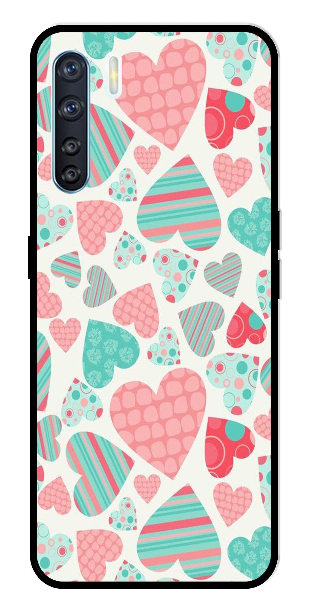 Hearts Pattern Metal Mobile Case for Oppo F15   (Design No -22)