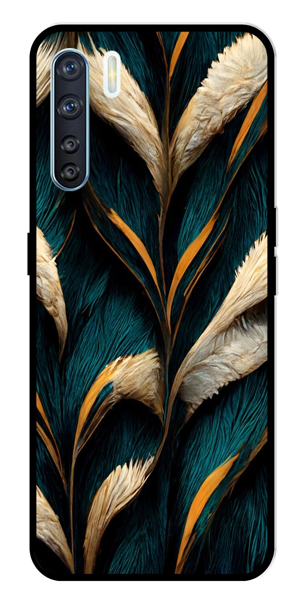 Feathers Metal Mobile Case for Oppo F15   (Design No -30)