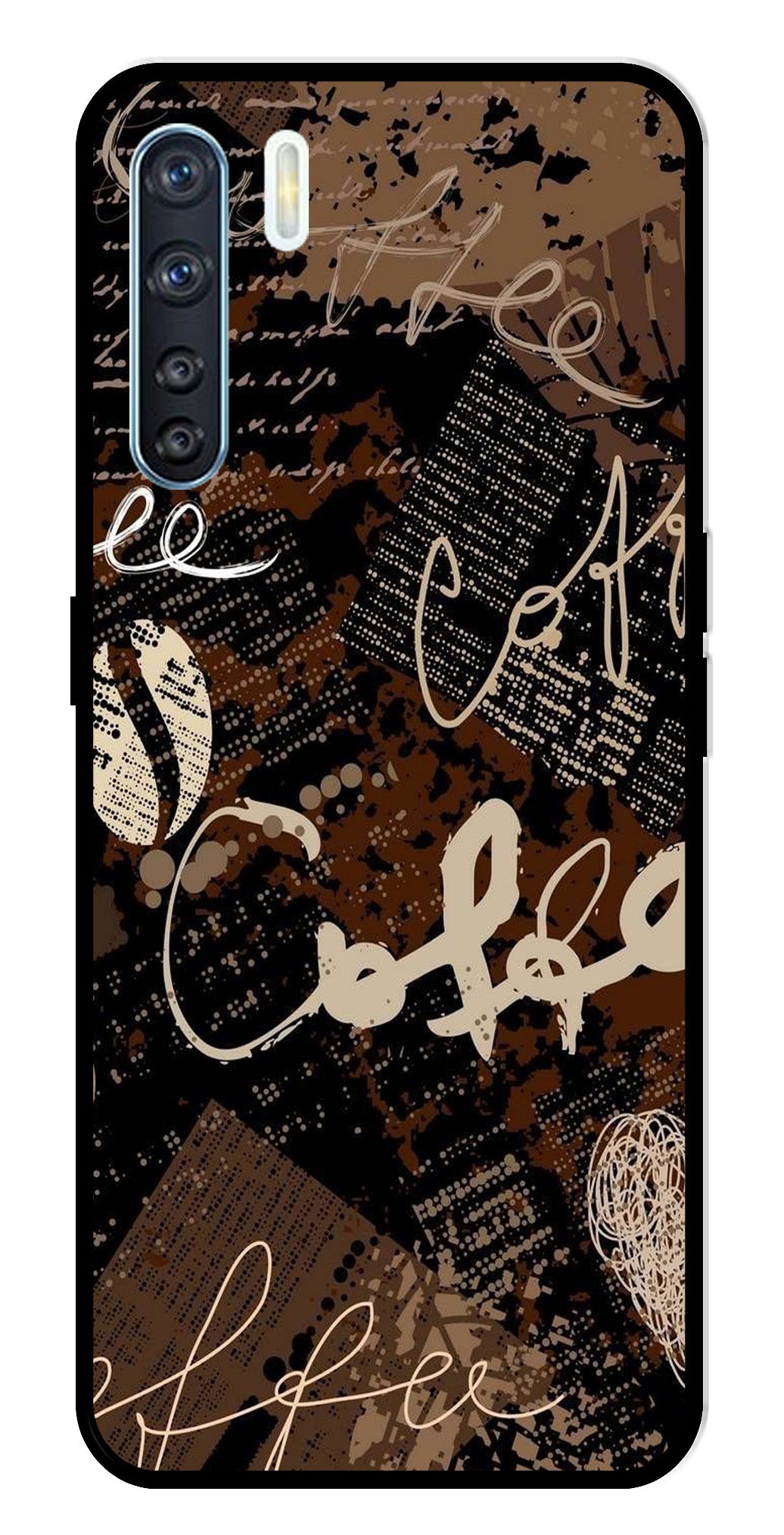 Coffee Pattern Metal Mobile Case for Oppo F15   (Design No -37)