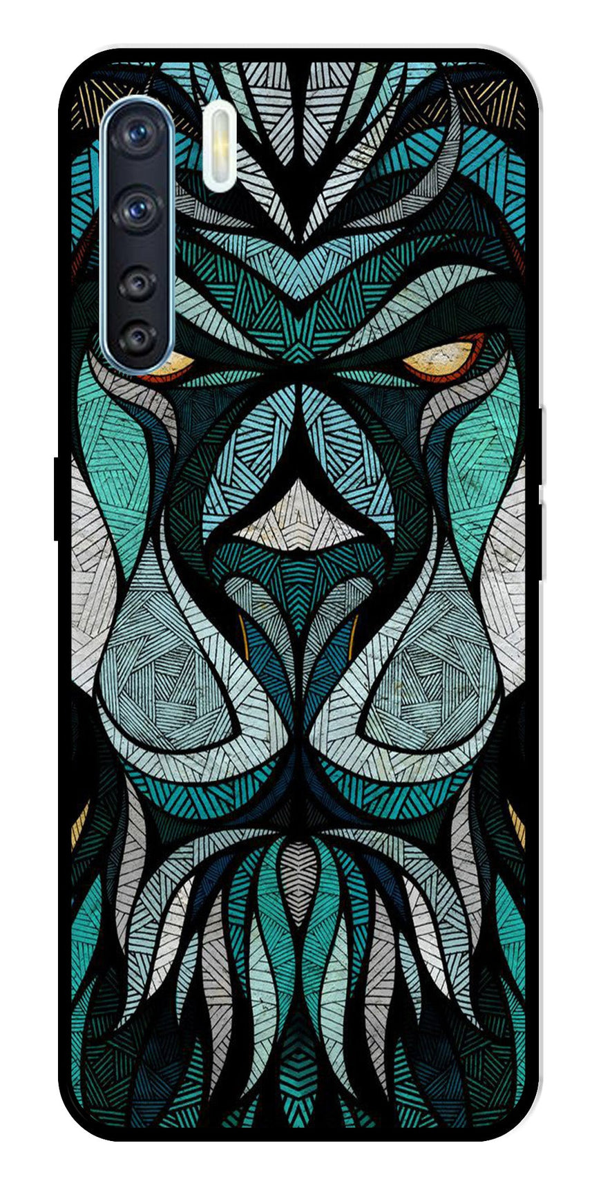 Lion Pattern Metal Mobile Case for Oppo F15   (Design No -40)