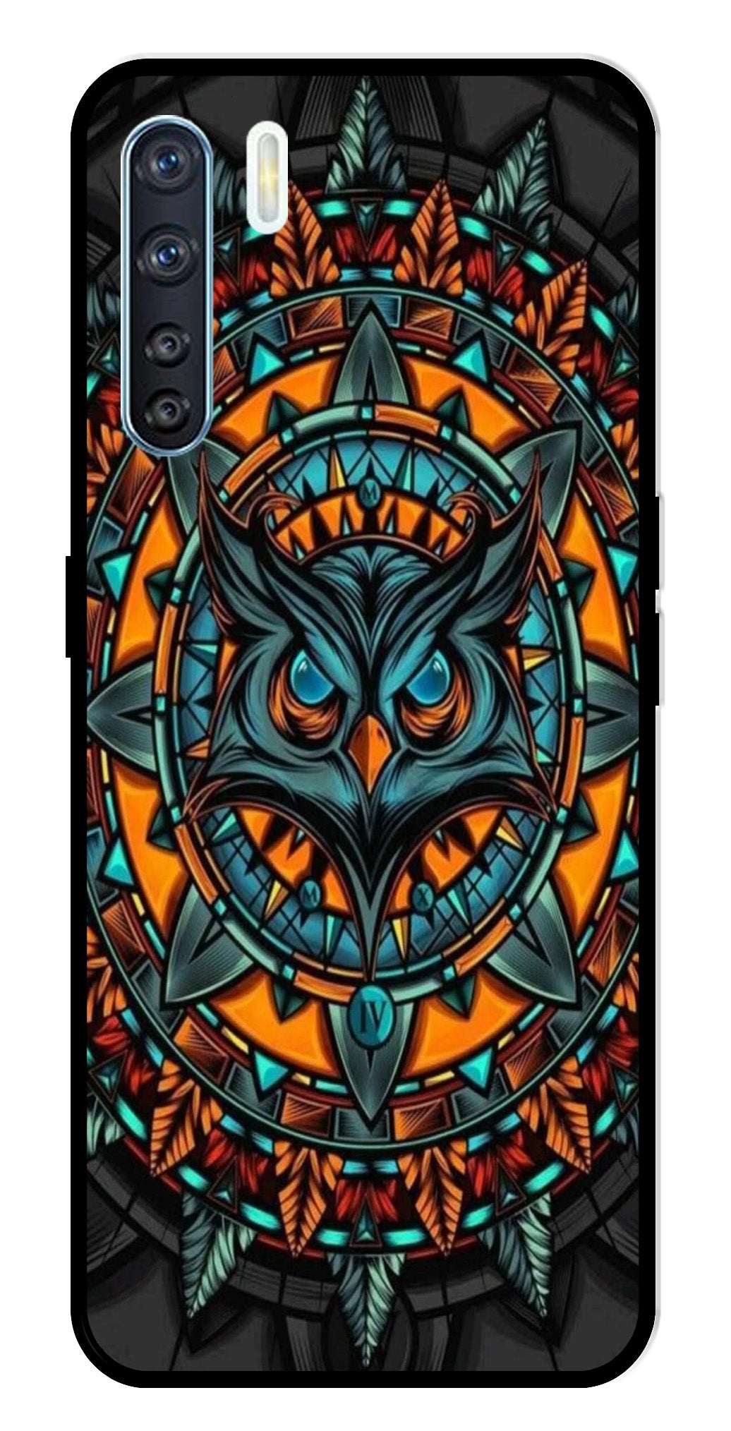 Owl Pattern Metal Mobile Case for Oppo F15   (Design No -42)