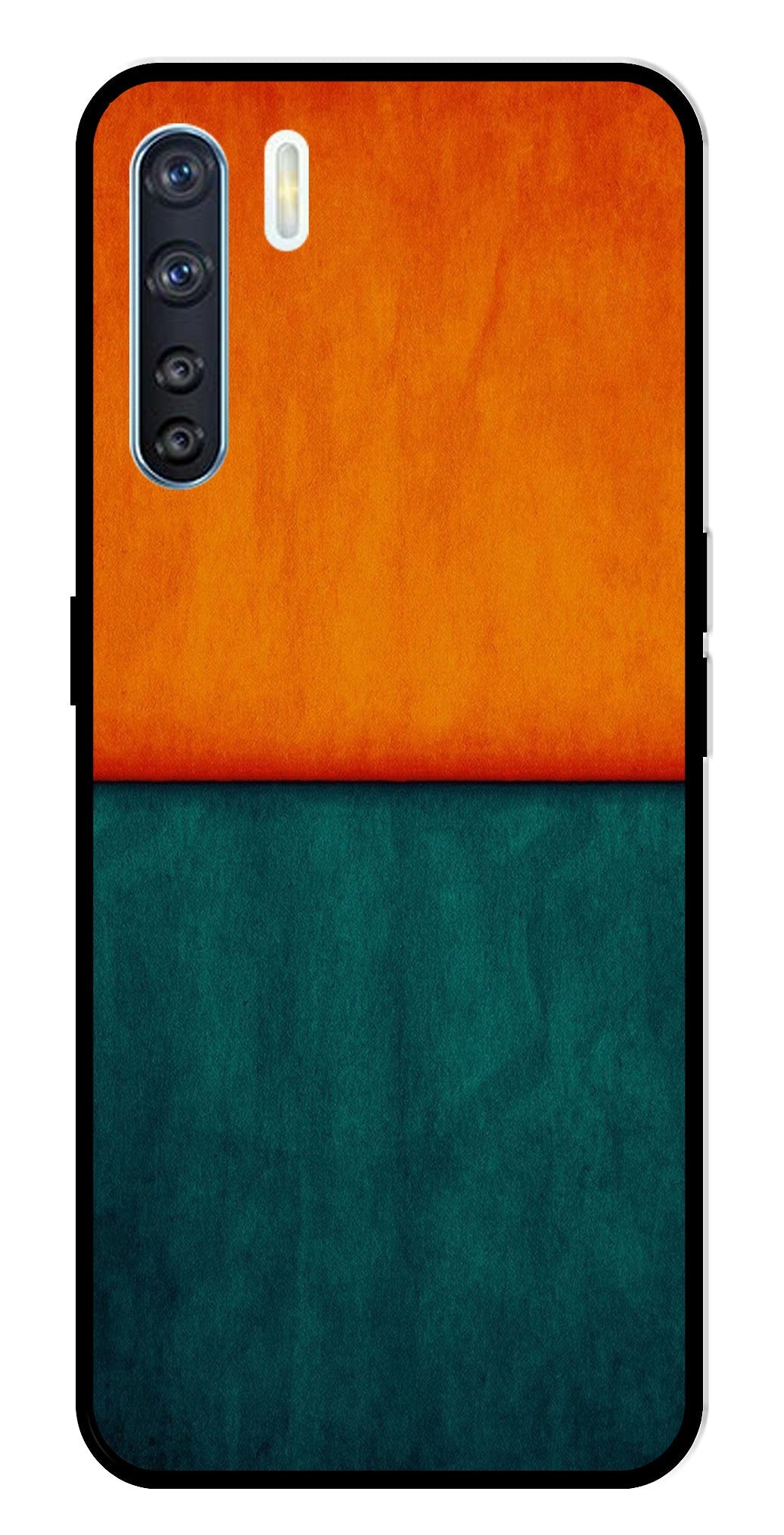 Orange Green Pattern Metal Mobile Case for Oppo F15   (Design No -45)
