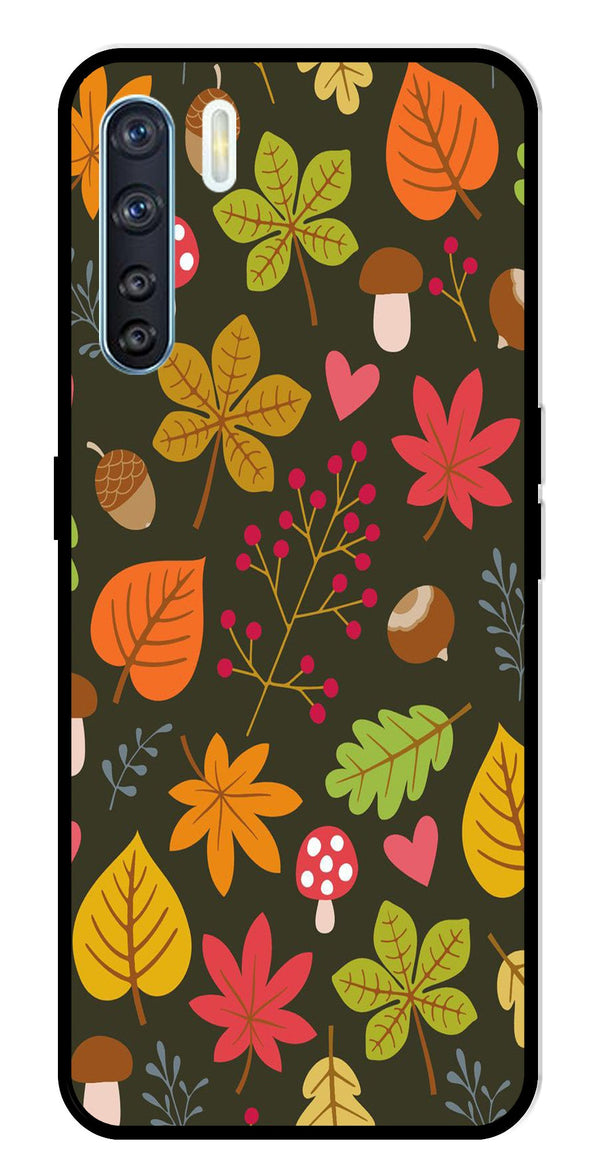 Leaves Design Metal Mobile Case for Oppo F15   (Design No -51)