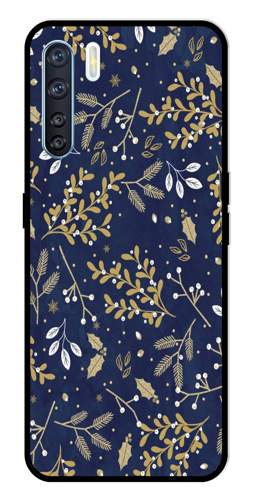 Floral Pattern  Metal Mobile Case for Oppo F15   (Design No -52)