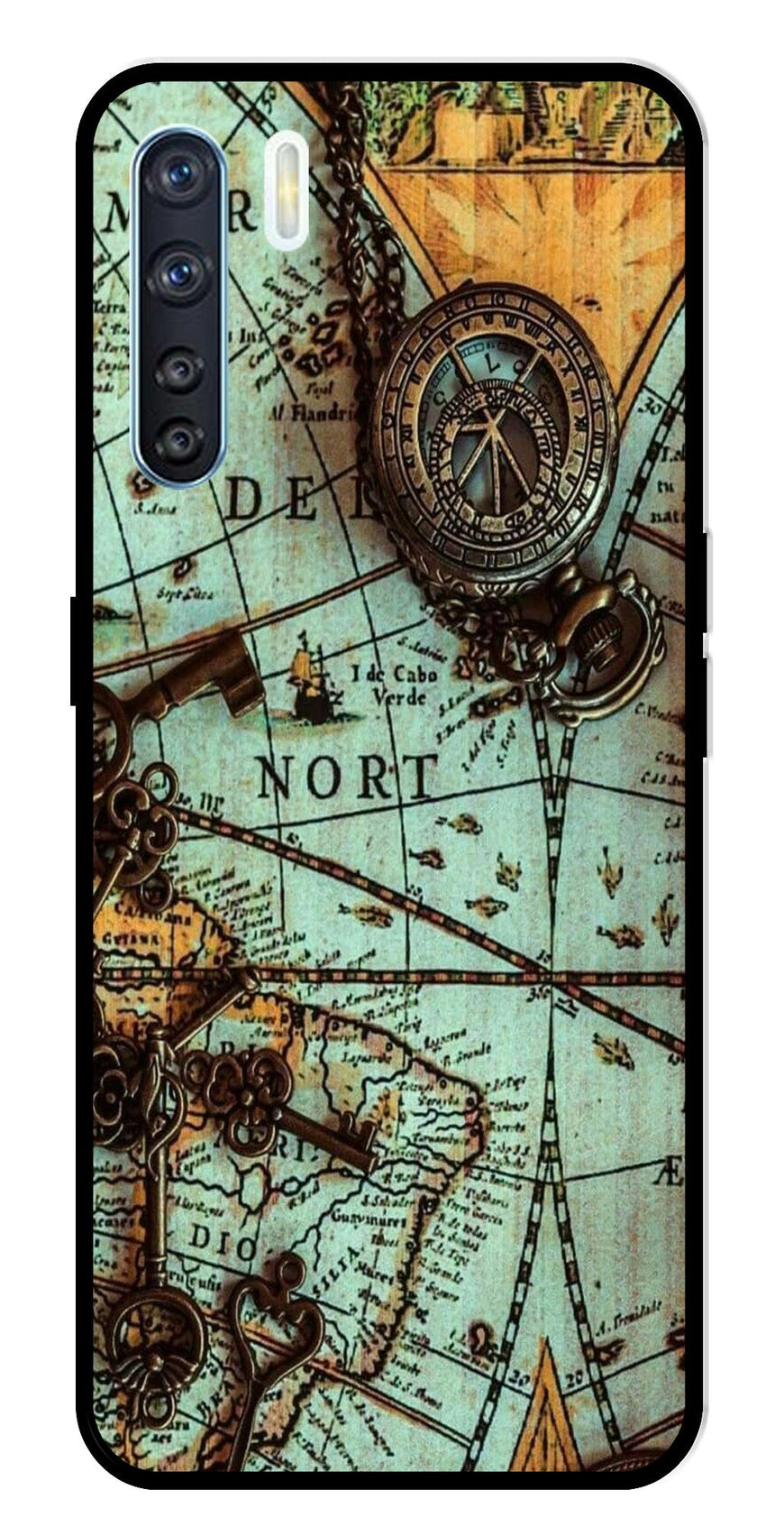 Map Design Metal Mobile Case for Oppo F15   (Design No -54)