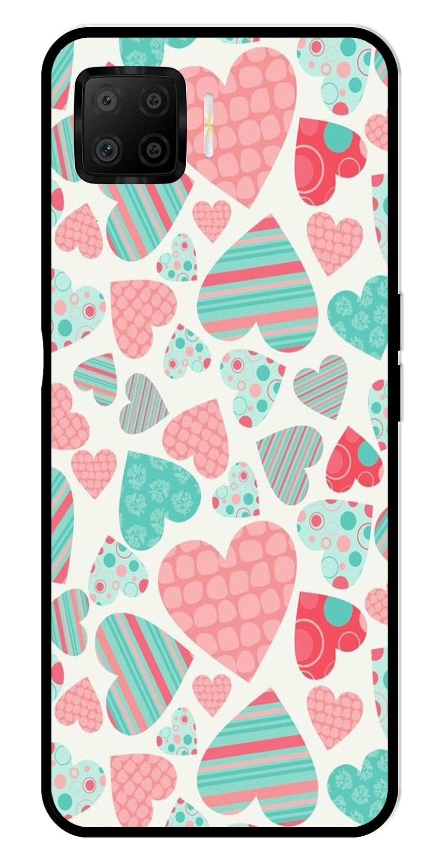 Hearts Pattern Metal Mobile Case for Oppo F17   (Design No -22)