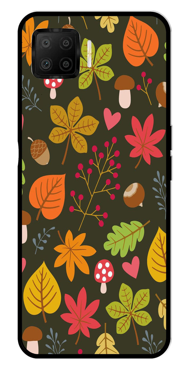 Leaves Design Metal Mobile Case for Oppo F17   (Design No -51)