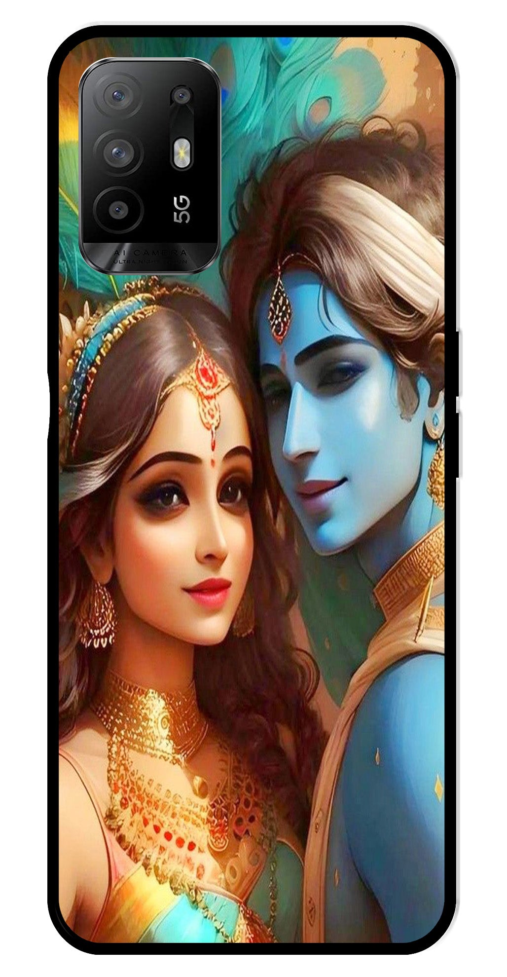 Lord Radha Krishna Metal Mobile Case for Oppo A95   (Design No -01)