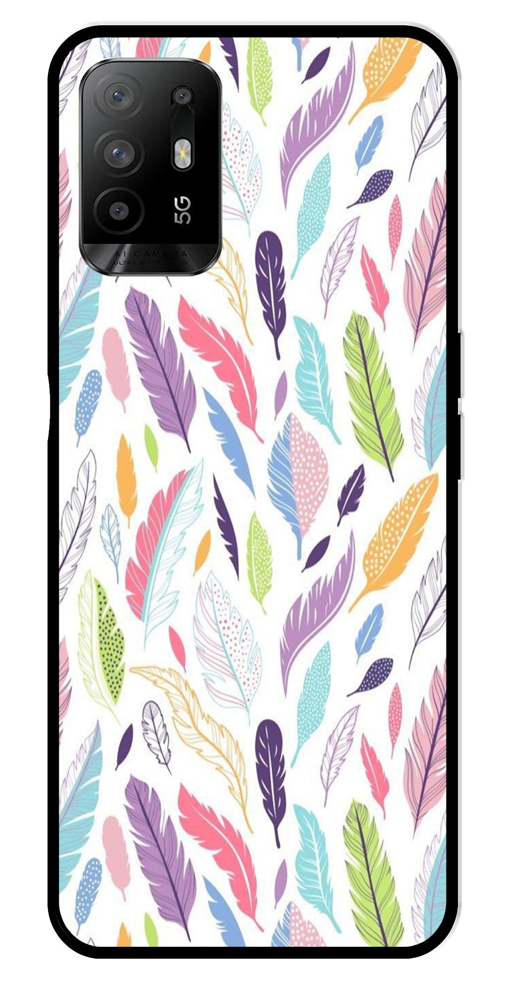 Colorful Feathers Metal Mobile Case for Oppo A95   (Design No -06)