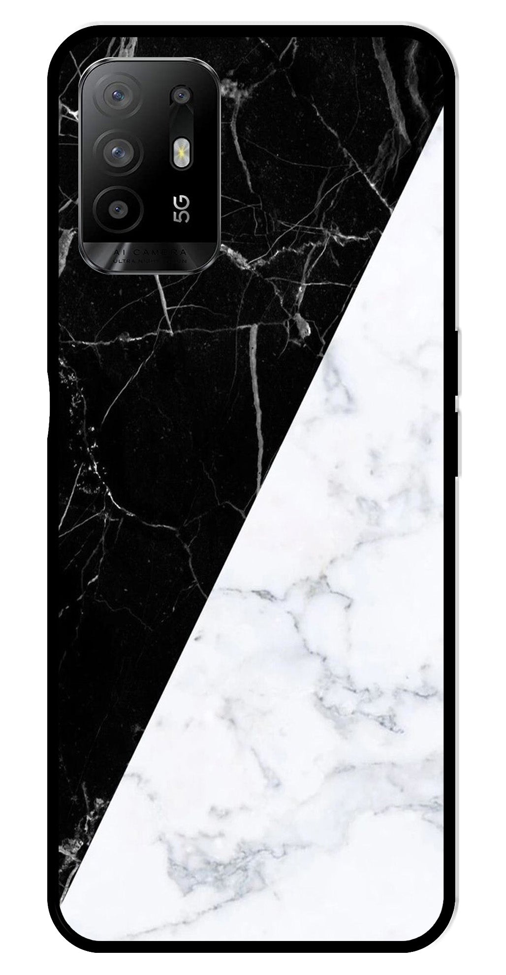 Black White Marble Design Metal Mobile Case for Oppo A95   (Design No -09)