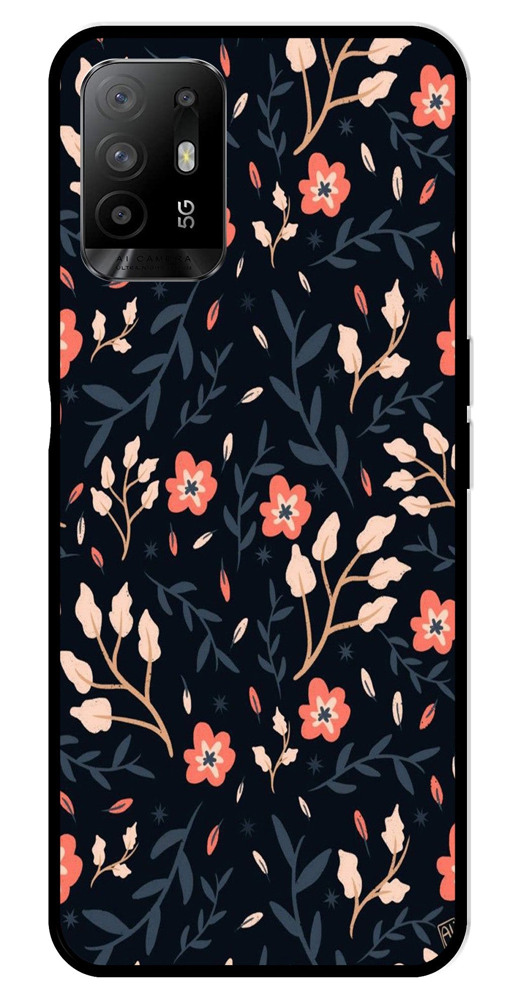 Floral Pattern Metal Mobile Case for Oppo A95   (Design No -10)