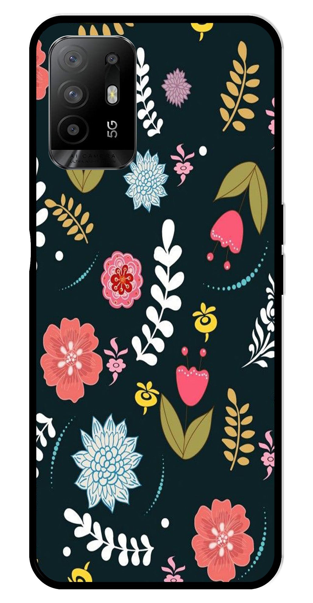 Floral Pattern2 Metal Mobile Case for Oppo A95   (Design No -12)