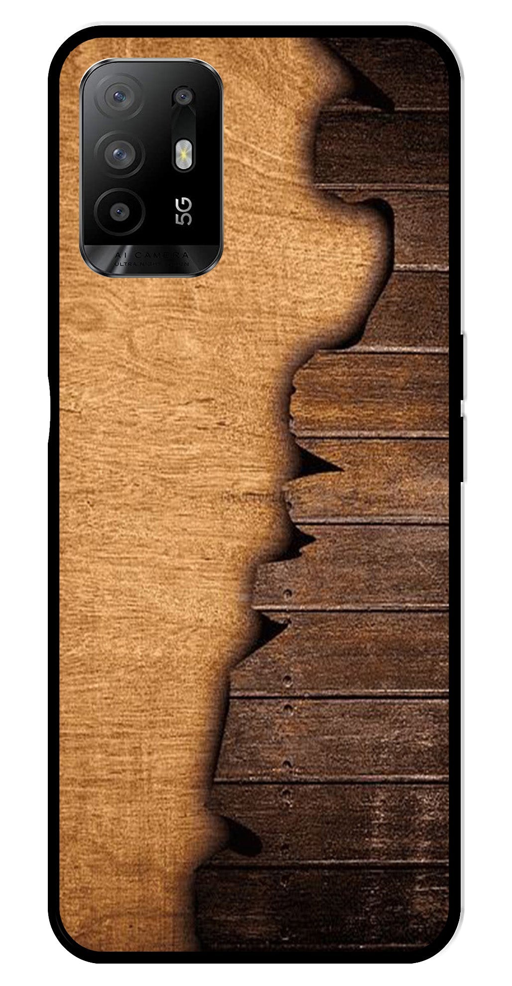 Wooden Design Metal Mobile Case for Oppo A95   (Design No -13)