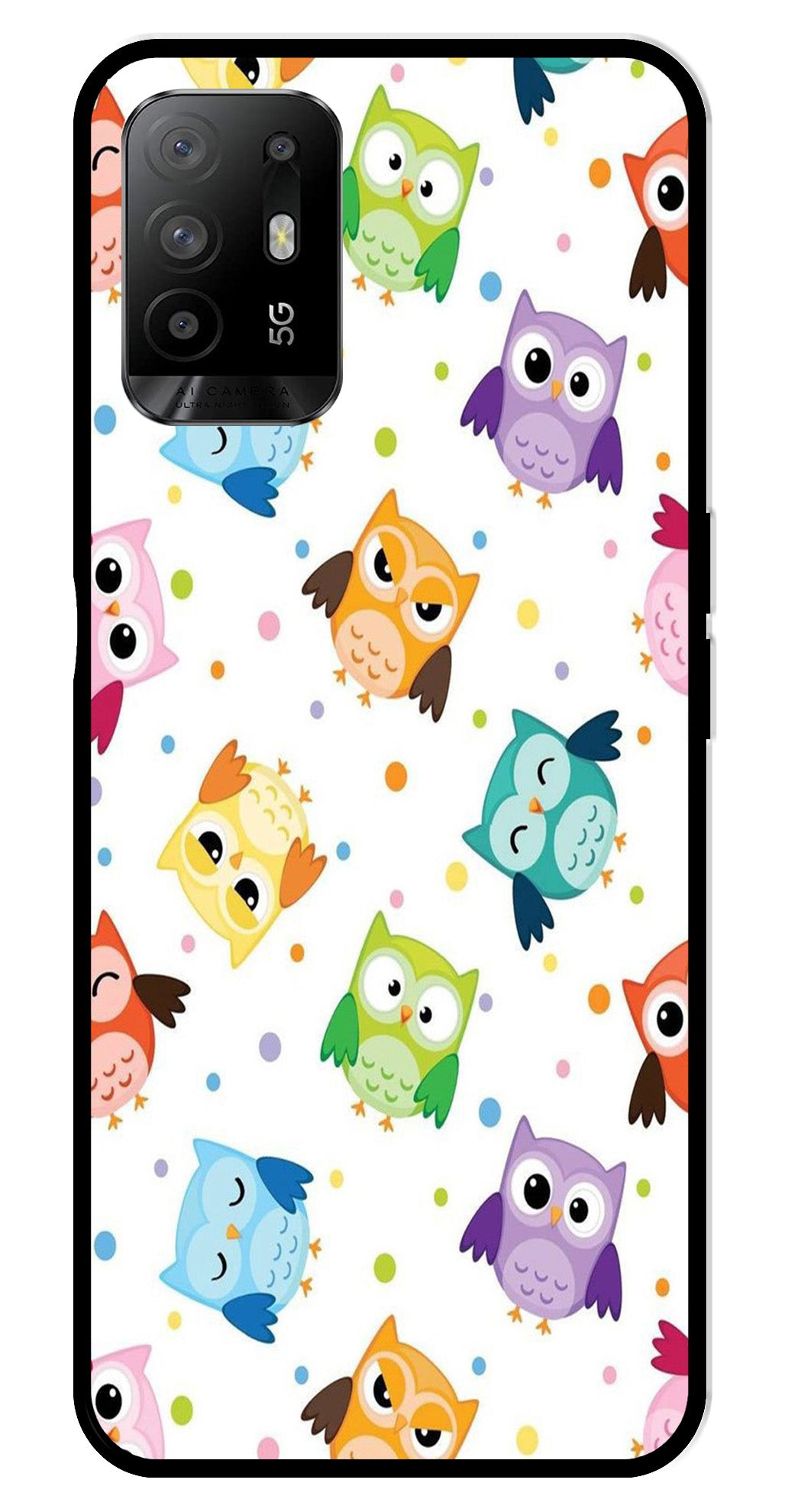 Owls Pattern Metal Mobile Case for Oppo A95   (Design No -20)