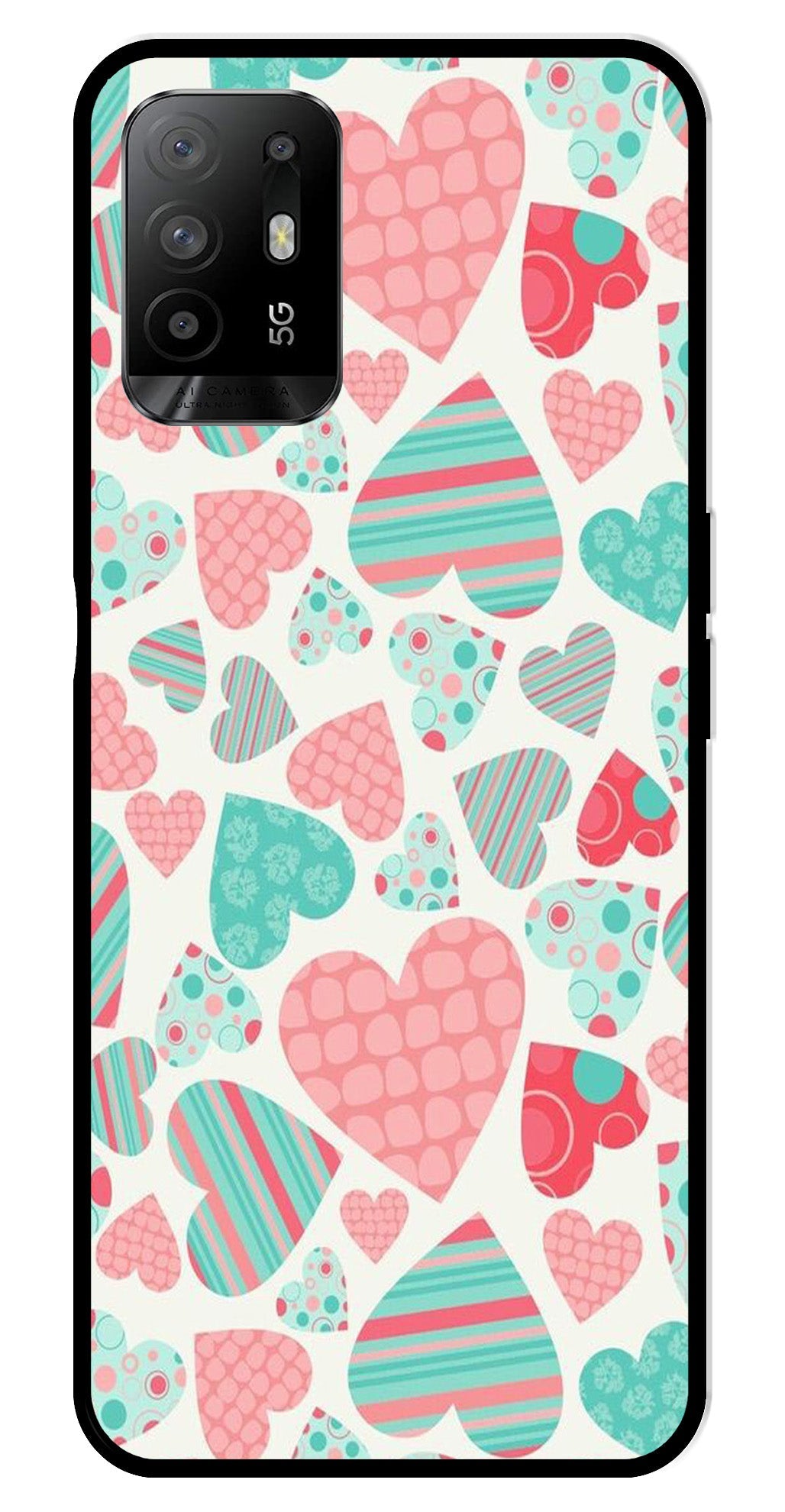 Hearts Pattern Metal Mobile Case for Oppo A95   (Design No -22)