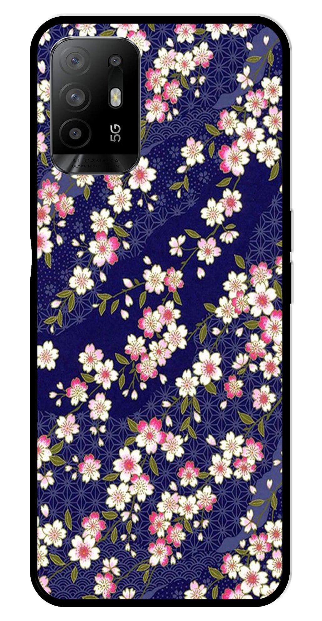 Flower Design Metal Mobile Case for Oppo A95   (Design No -25)