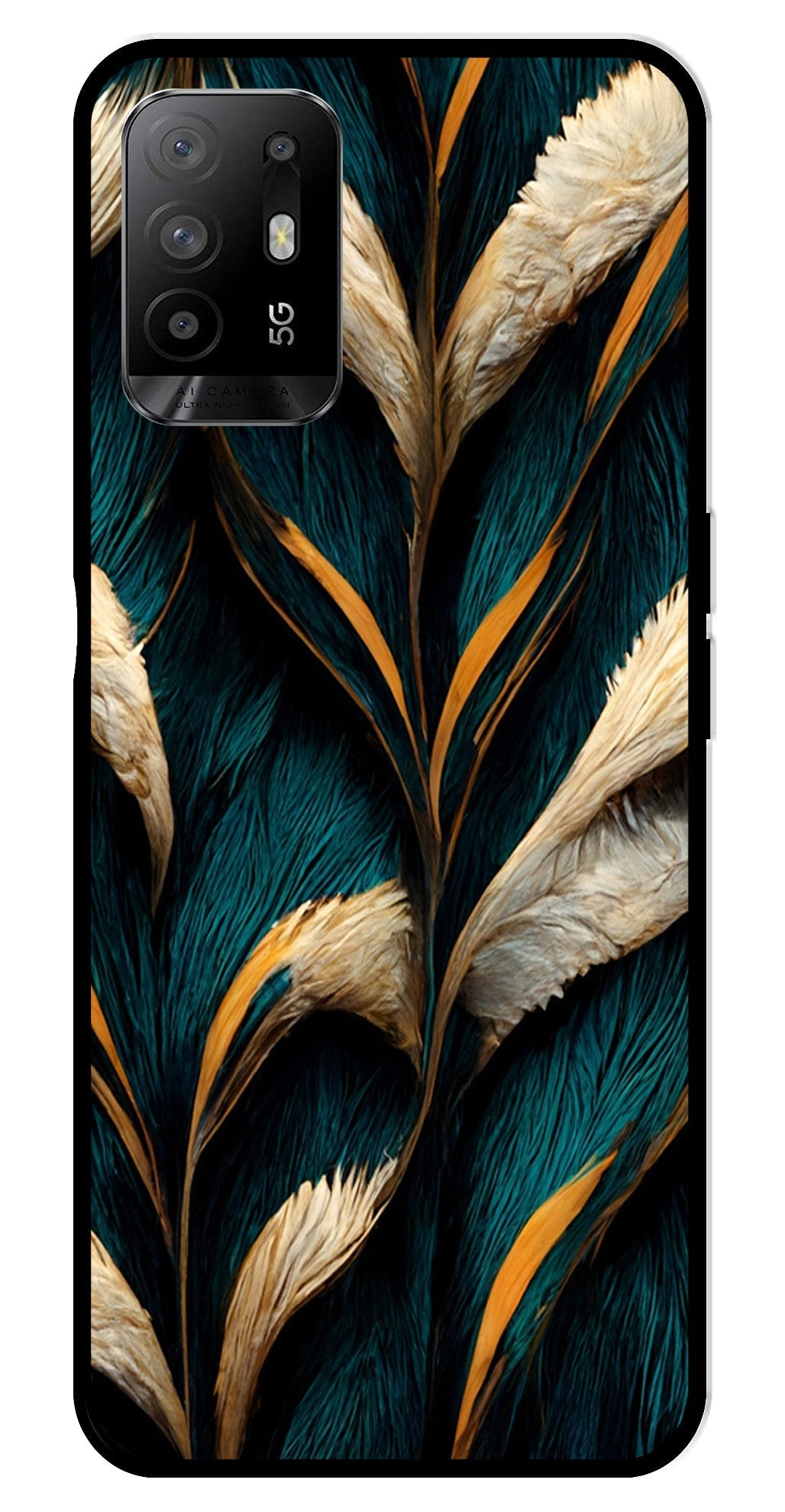 Feathers Metal Mobile Case for Oppo A95   (Design No -30)