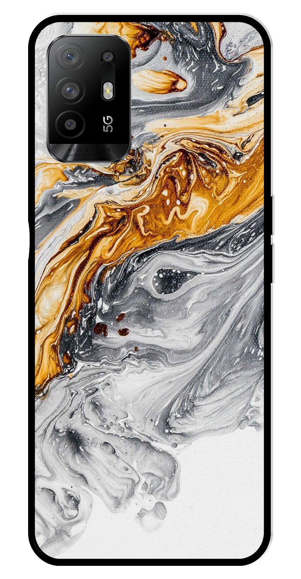 Marble Pattern Metal Mobile Case for Oppo A95   (Design No -36)