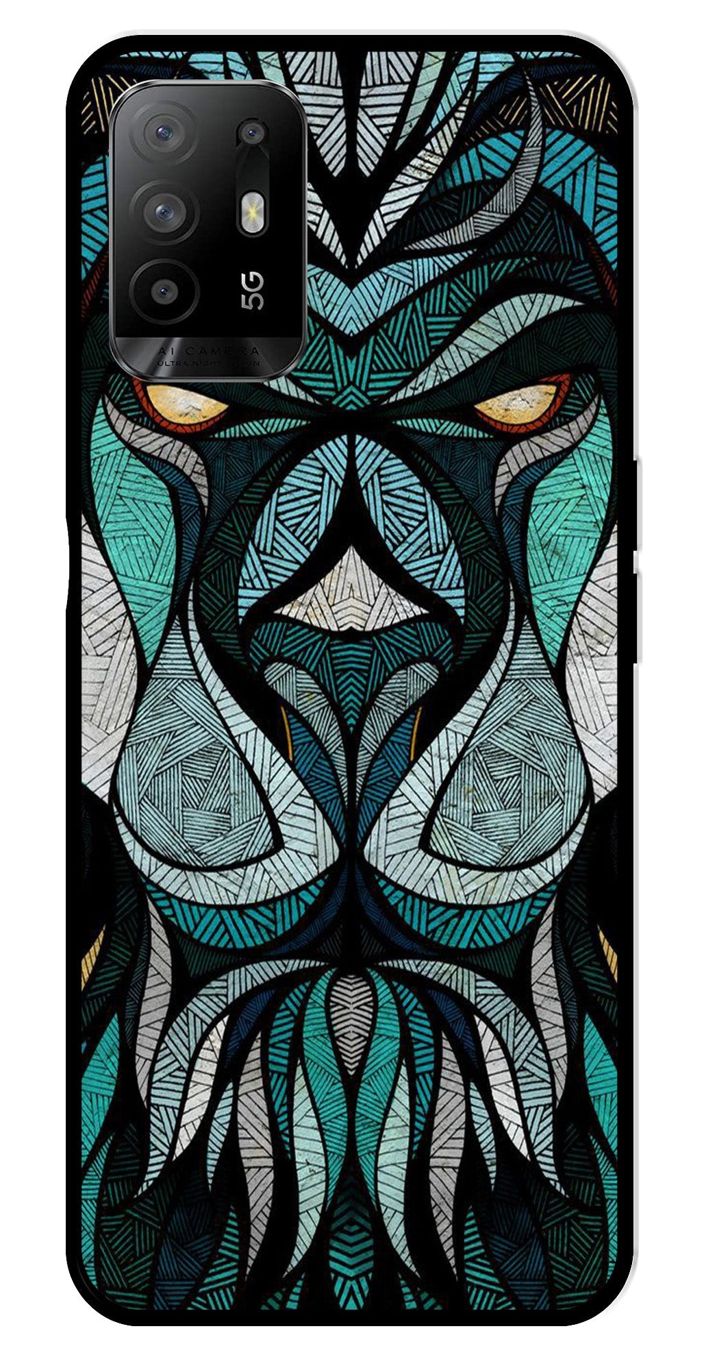 Lion Pattern Metal Mobile Case for Oppo A95   (Design No -40)