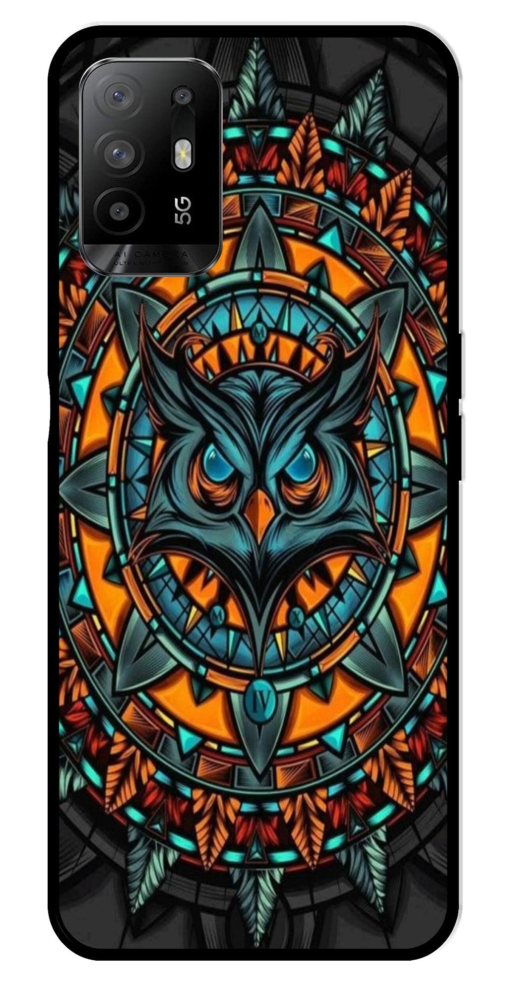 Owl Pattern Metal Mobile Case for Oppo A95   (Design No -42)