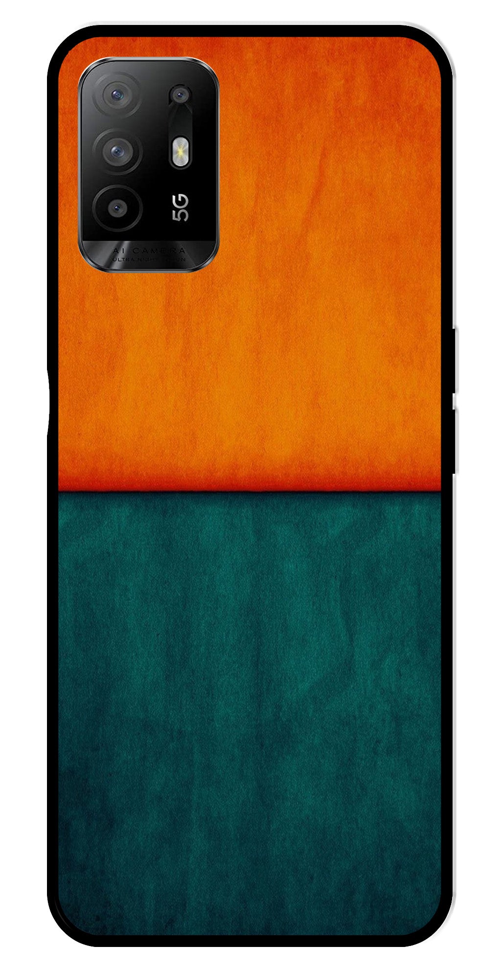 Orange Green Pattern Metal Mobile Case for Oppo A95   (Design No -45)