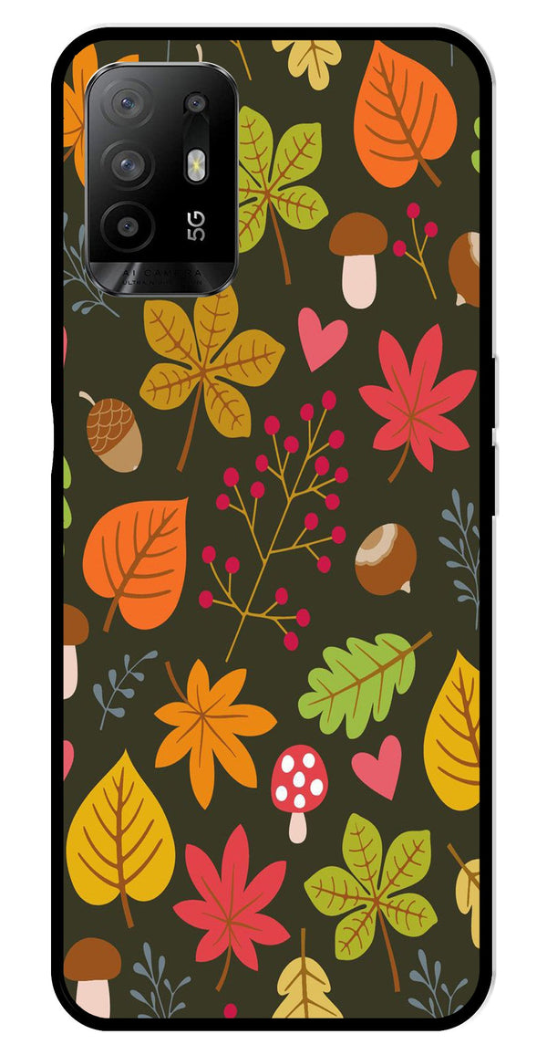 Leaves Design Metal Mobile Case for Oppo F19 Pro Plus   (Design No -51)