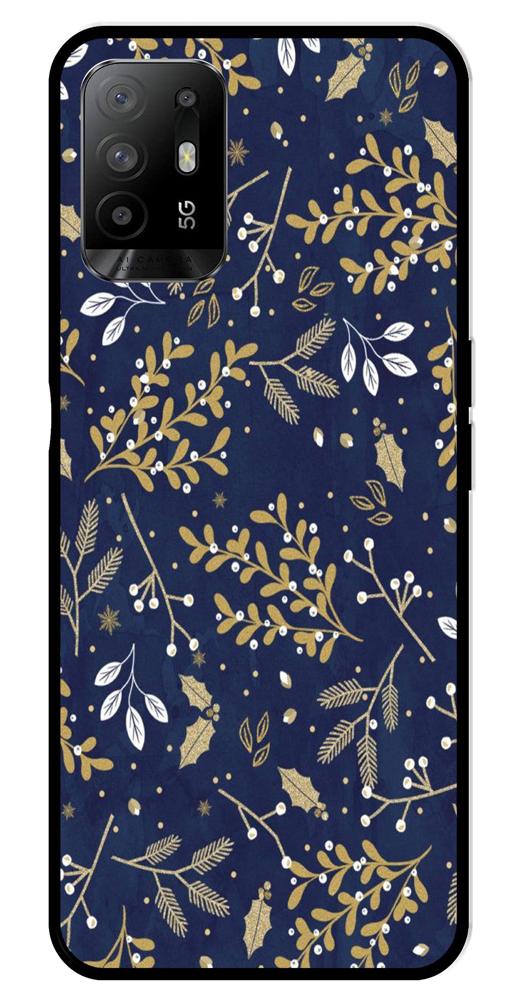 Floral Pattern  Metal Mobile Case for Oppo A95   (Design No -52)
