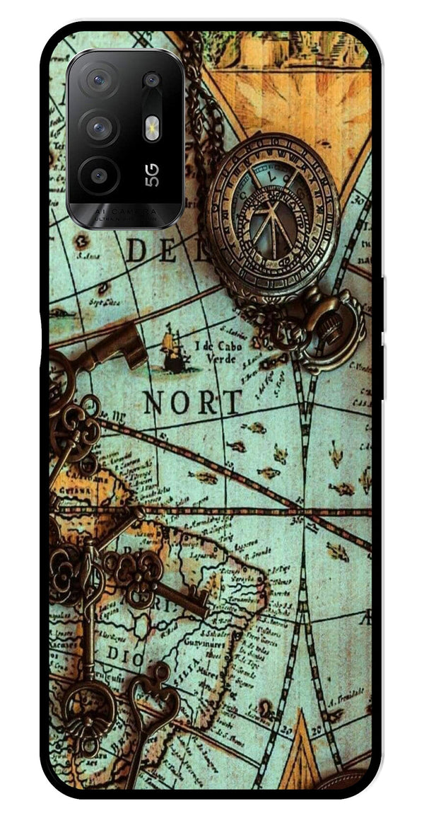 Map Design Metal Mobile Case for Oppo A95   (Design No -54)