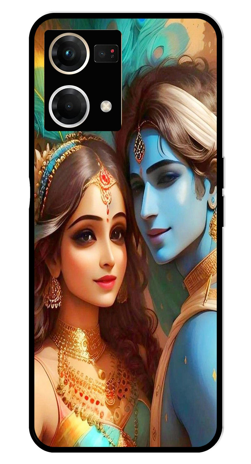 Lord Radha Krishna Metal Mobile Case for Oppo F21 Pro    (Design No -01)