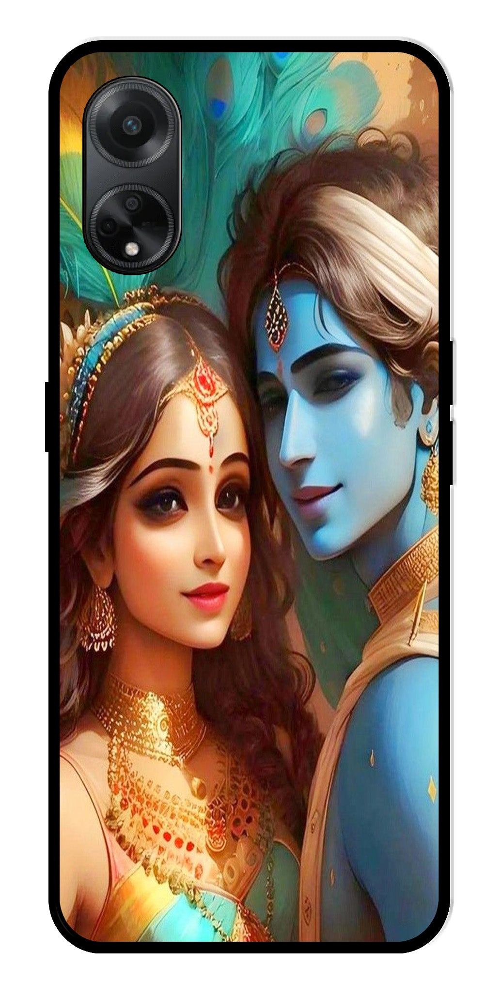 Lord Radha Krishna Metal Mobile Case for Oppo A1 5G    (Design No -01)