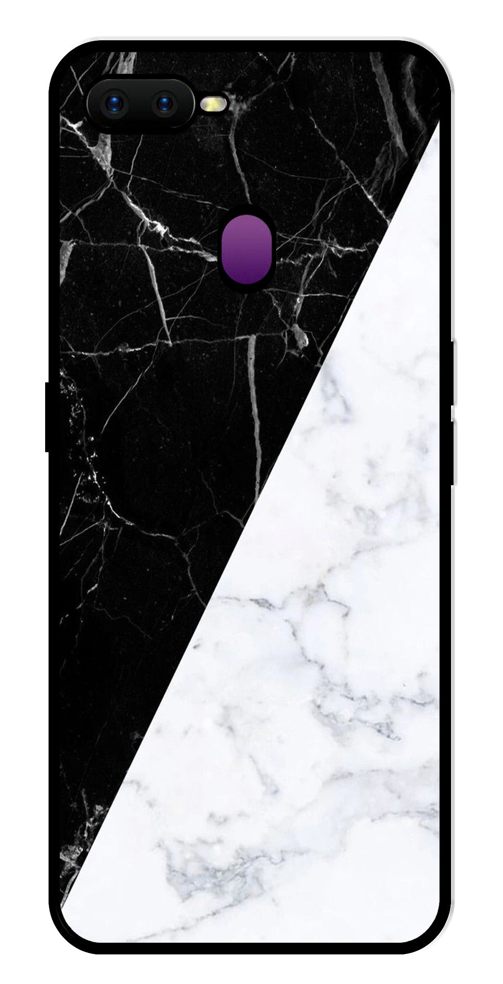 Black White Marble Design Metal Mobile Case for Oppo F9   (Design No -09)