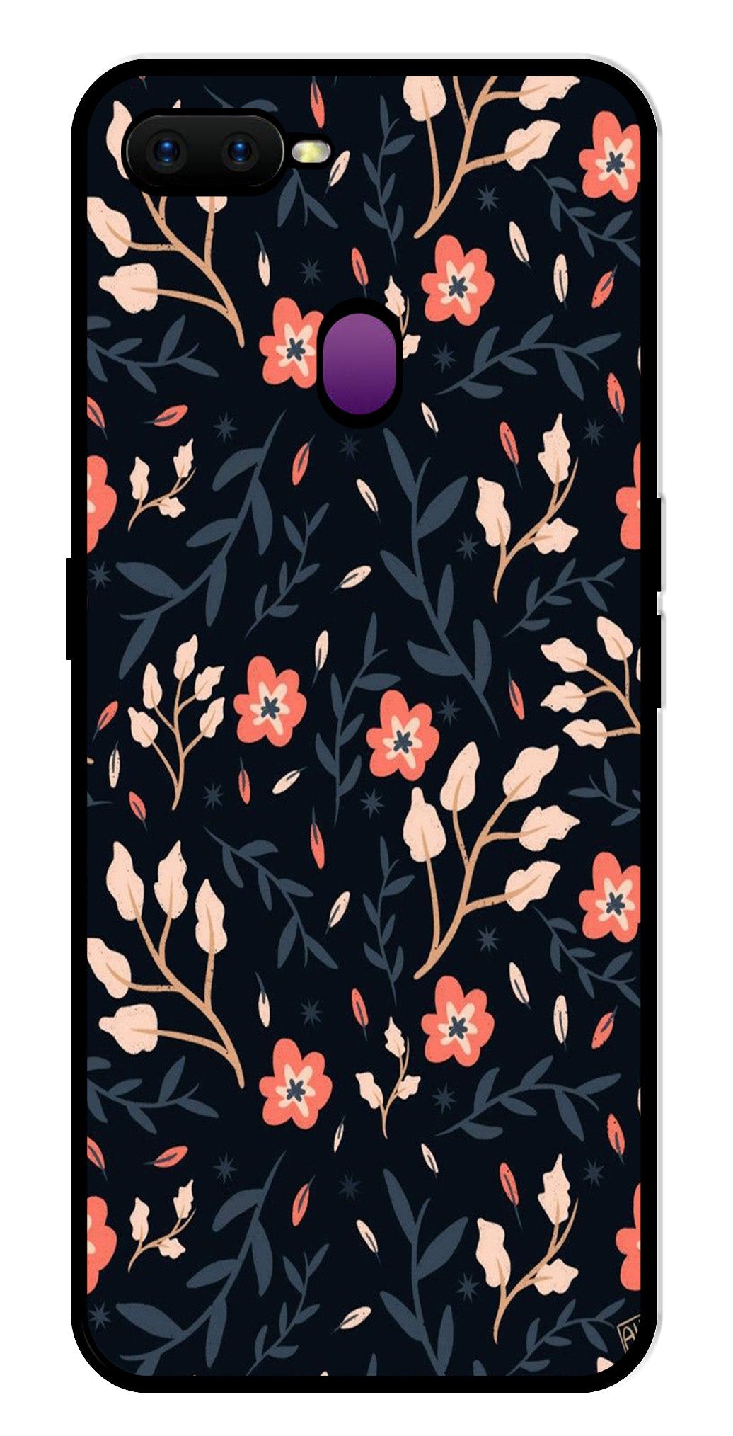 Floral Pattern Metal Mobile Case for Oppo F9   (Design No -10)