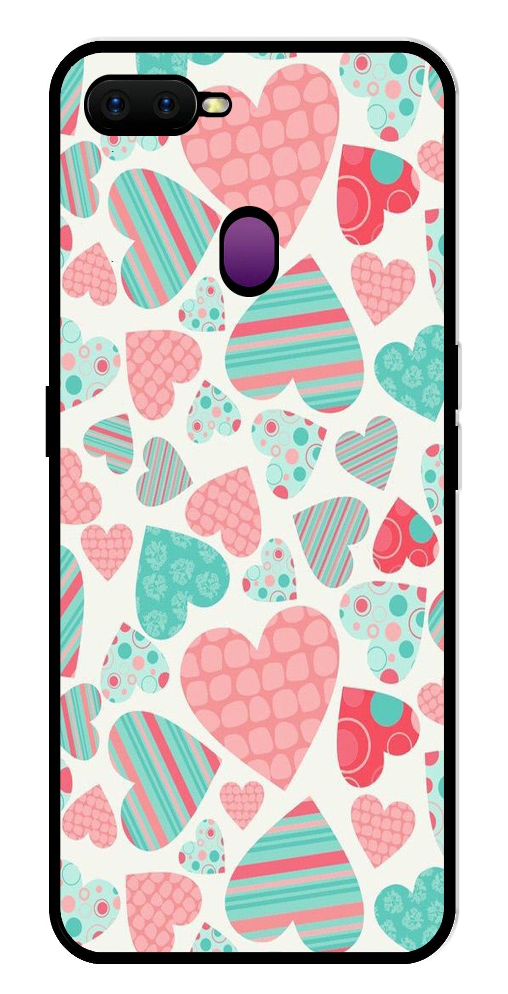 Hearts Pattern Metal Mobile Case for Oppo F9   (Design No -22)
