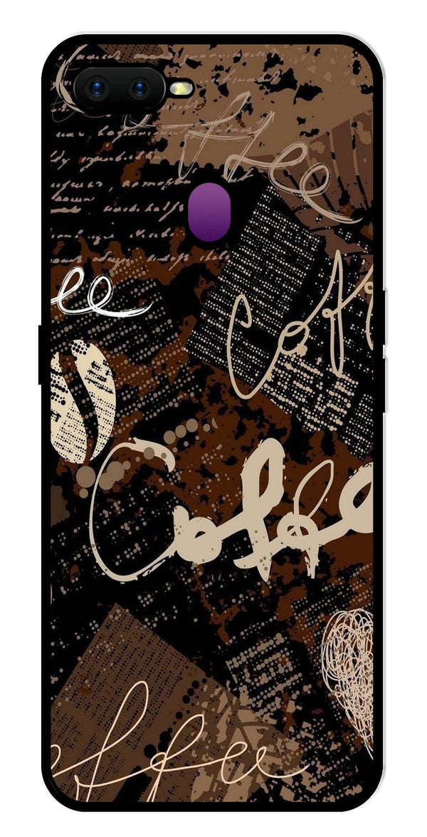 Coffee Pattern Metal Mobile Case for Oppo F9   (Design No -37)