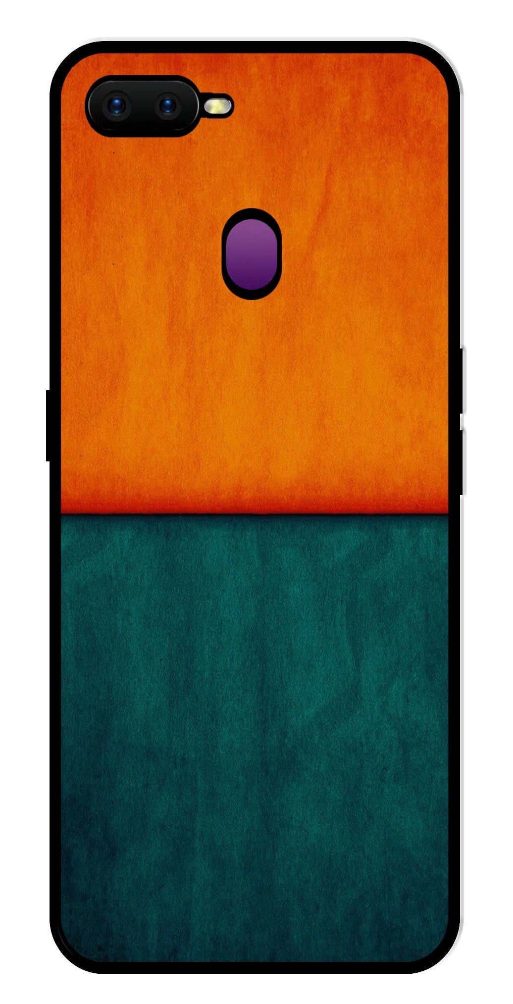 Orange Green Pattern Metal Mobile Case for Oppo F9   (Design No -45)