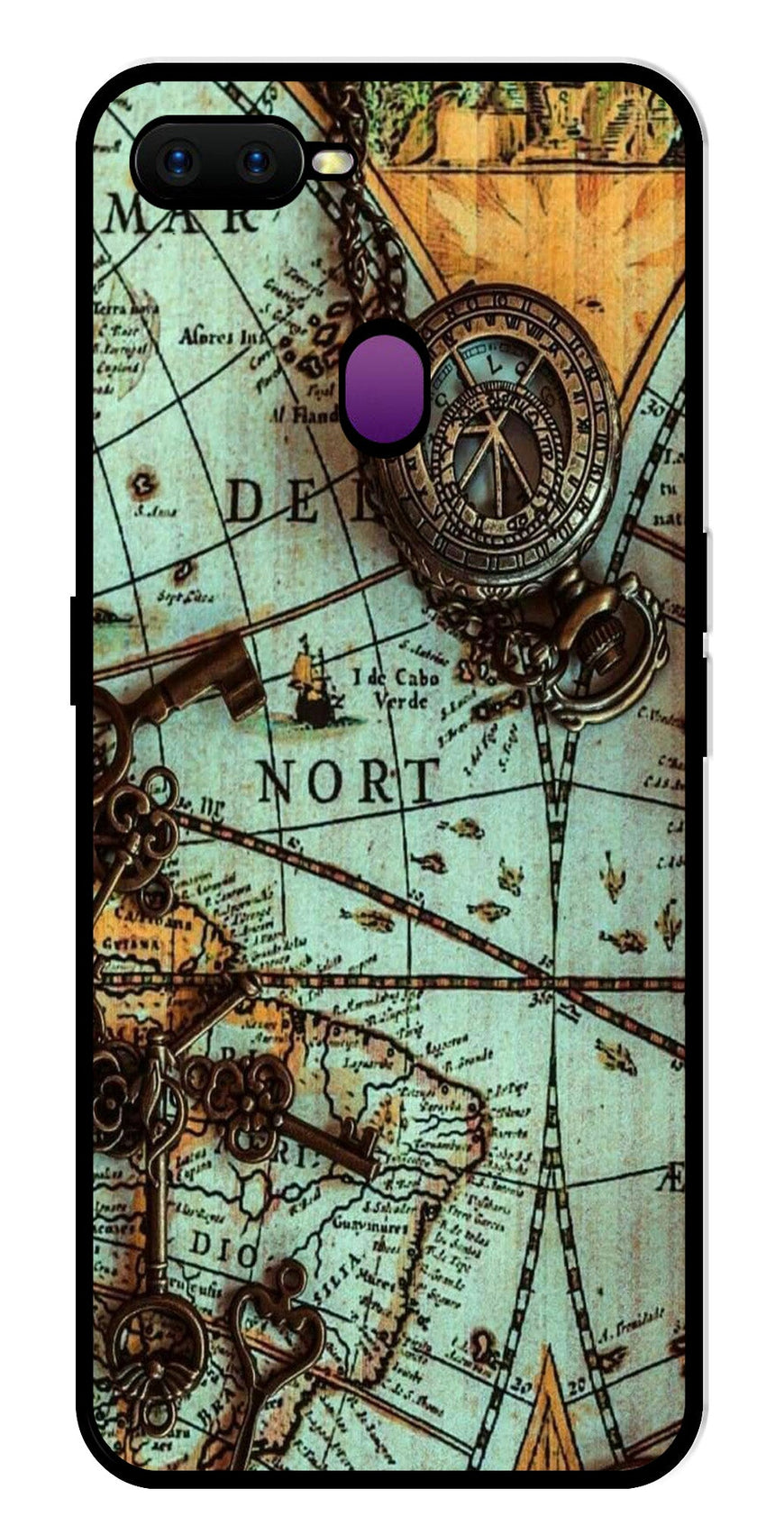 Map Design Metal Mobile Case for Oppo F9   (Design No -54)