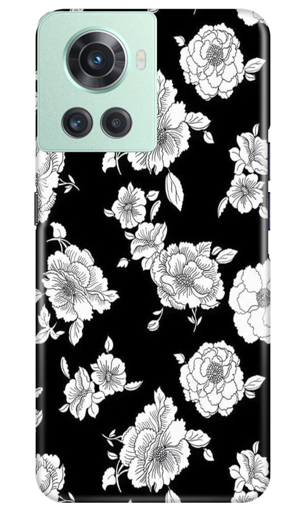 White flowers Black Background Case for OnePlus 10R 5G