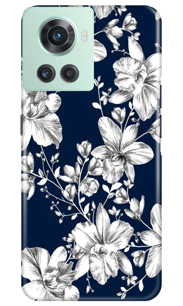 White flowers Blue Background Case for OnePlus 10R 5G