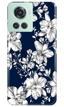 White flowers Blue Background Mobile Back Case for OnePlus 10R 5G (Design - 14)
