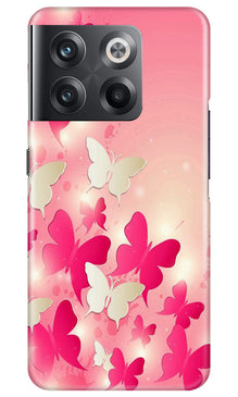 White Pick Butterflies Mobile Back Case for OnePlus 10T 5G (Design - 28)