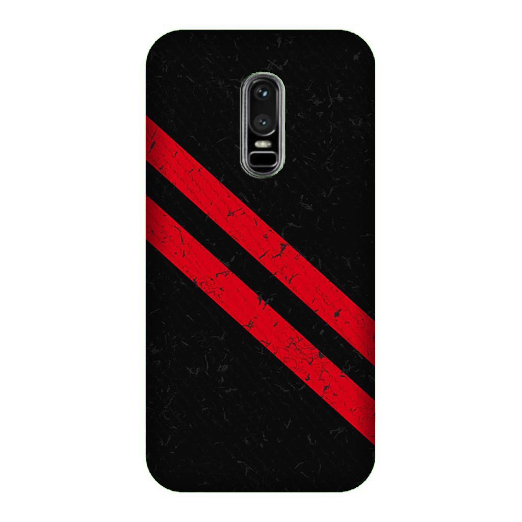 Black Red Pattern Mobile Back Case for OnePlus 6 (Design - 373)