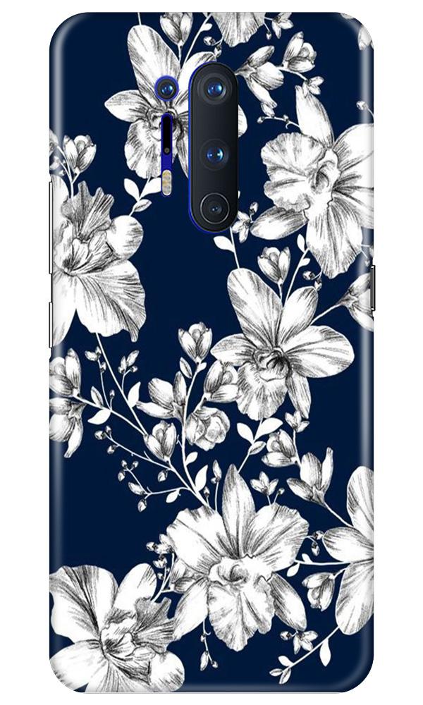 White flowers Blue Background Case for OnePlus 8 Pro