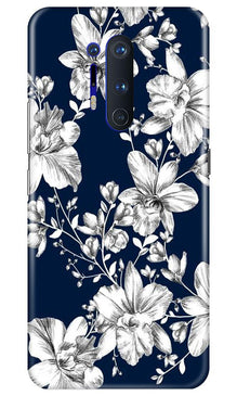 White flowers Blue Background Mobile Back Case for OnePlus 8 Pro (Design - 14)