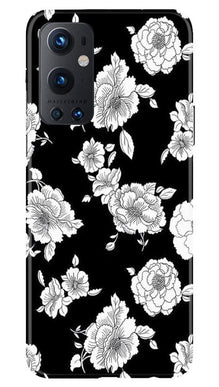 White flowers Black Background Mobile Back Case for OnePlus 9 Pro (Design - 9)