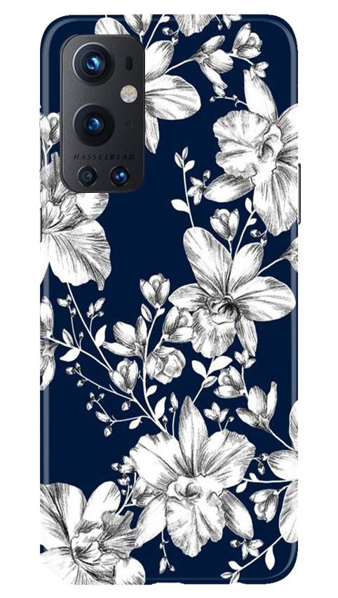 White flowers Blue Background Case for OnePlus 9 Pro