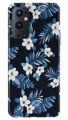 White flowers Blue Background2 Mobile Back Case for OnePlus 9 Pro (Design - 15)