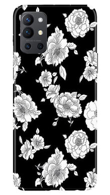 White flowers Black Background Mobile Back Case for OnePlus 9R (Design - 9)