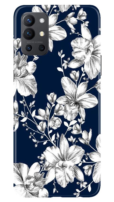 White flowers Blue Background Case for OnePlus 9R
