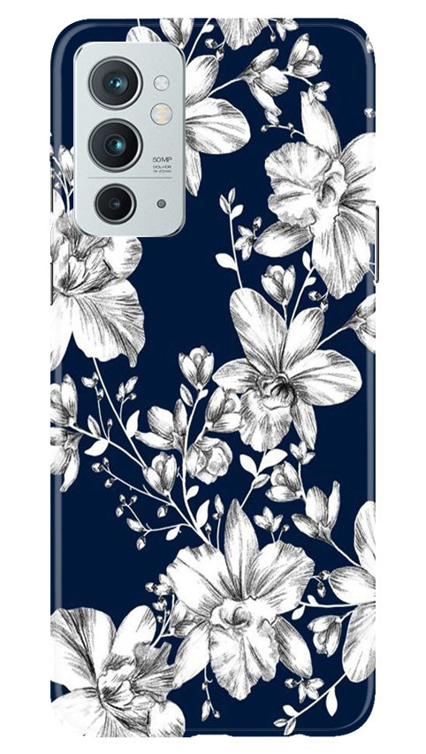 White flowers Blue Background Case for OnePlus 9RT 5G