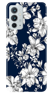 White flowers Blue Background Mobile Back Case for OnePlus 9RT 5G (Design - 14)